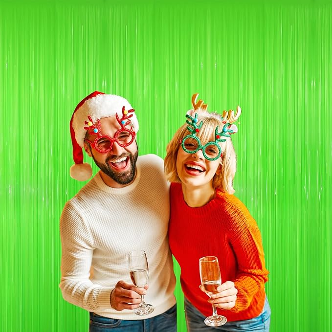 GOER 3.2 ft x 8.2 ft Metallic Tinsel Foil Fringe Curtains Party Photo Backdrop Party Streamers for Birthday,Graduation,New Year Eve Decorations Wedding Decor(5 Packs,Candy Lime Green)