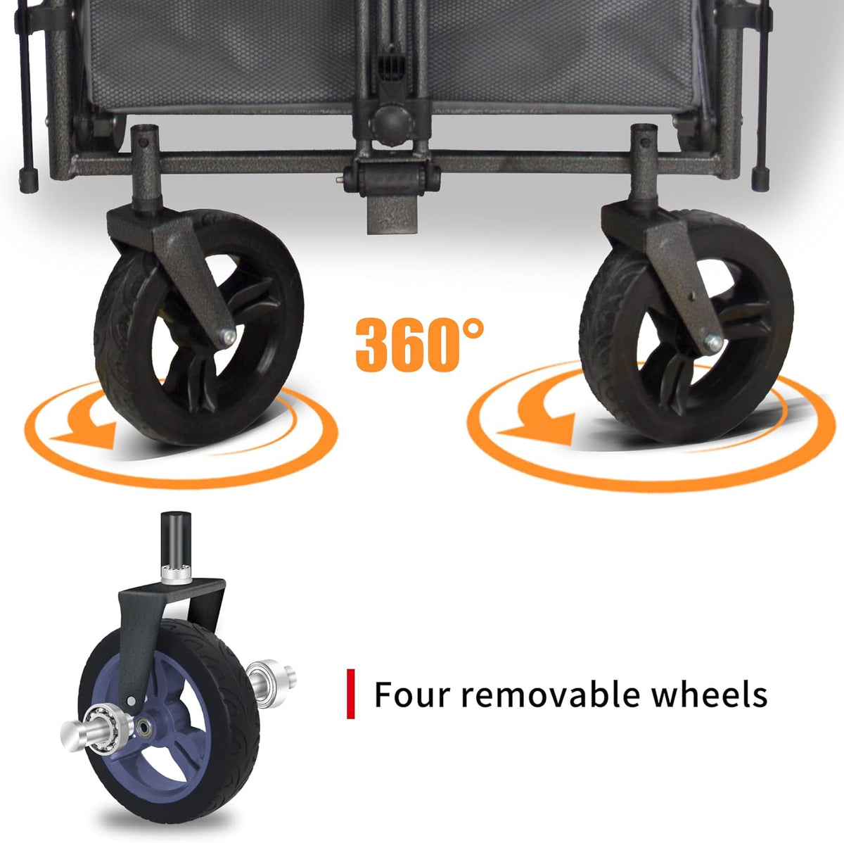 TMZ Collapsible Foldable Wagon Cart with Quick-Release Wheels and 2 Seats, Heavy Duty Wagon 265LBS Load Capacity for Camping Garden Shopping (Grey)
