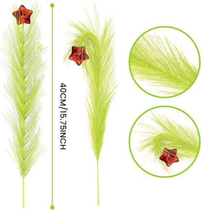 15.7 Inch Christmas Tree Topper with 12 Pcs Green & Red Picks - Fluffy Pampas Grass Xmas Decor for Tree, Vase Fillers, Holiday Party & Home Decorations