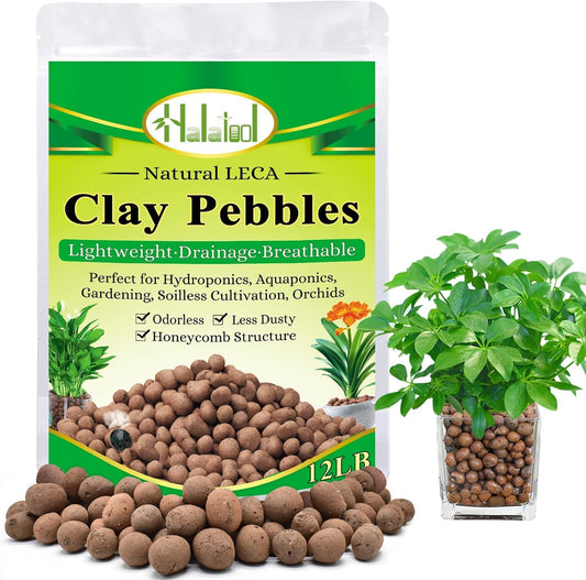 Halatool 12LB Expanded Clay Pebbles for Potted Plants Organic Lightweitht Clay Leca Balls for Hydroponics Gardening Orchids Drainage Decoration Aquaponics Aquariums