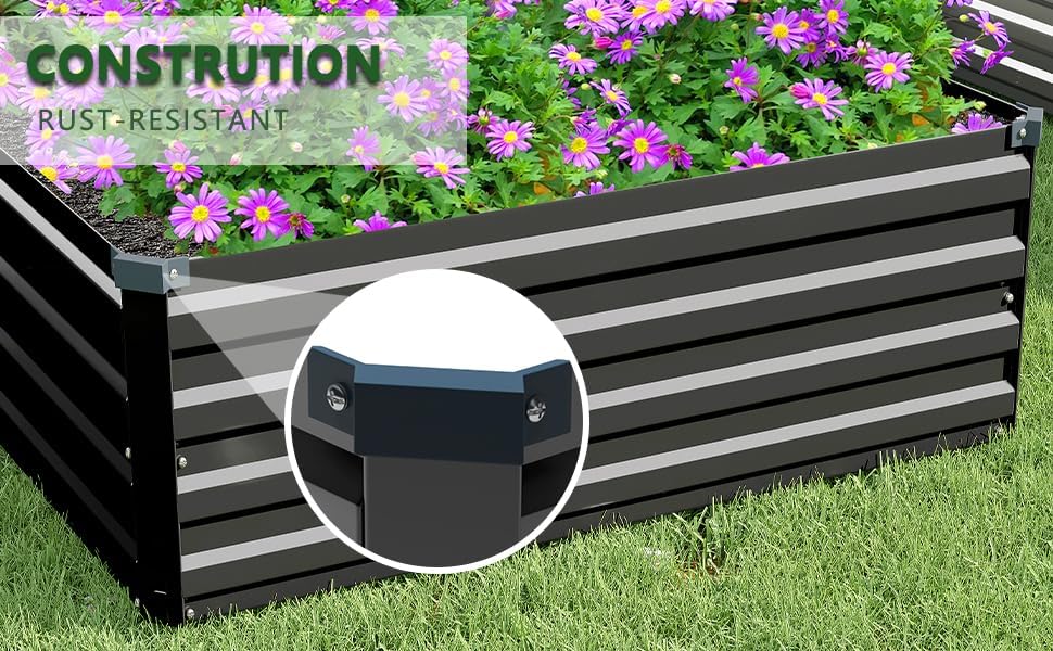 MGNO 2pcs 10x3x1FT Galvanized Raised Garden Bed-Outdoor Planter Box for Vegetables-Metal Garden Bed,Rectangle Planting Box for Herb,Flower,Black