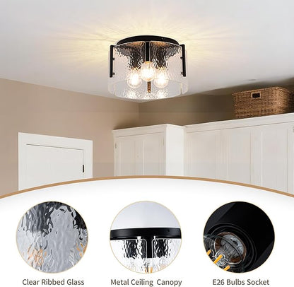 MAYNA Modern Black Semi Flush Mount Ceiling Light Fixture, 3-Light Hallway Light Fixtures Ceiling Mount, Dimmable Kitchen Lighting Fixtures Ceiling Lights for Bedroom Bathroom Dining Room Entryway