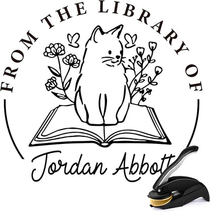 Personalized Book Embosser - Custom Library Stamp, Personal Gifts for Book Lovers, Readers, Teachers (Cat-27)