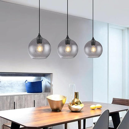 Gray Glass Pendant Lights Kitchen Island Lighting Globe Pendant Light Fixtures Modern Pendant Lighting for Kitchen Island Bedroom Living Dining Room Light Fixture-11.8in