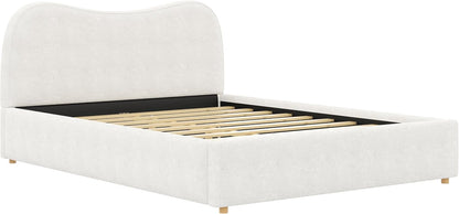 SOFTSEA Queen Size Cloud Bed Frame with Headboard, Boucle Upholstered Platform Bed Frame with Soft Rounded Corners, Wood Slat Support, No Box Spring Needed, Noise-Free, White