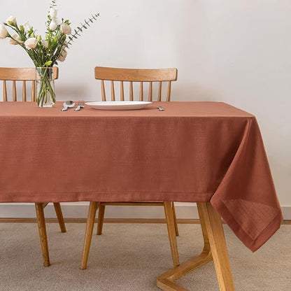 maxmill Lux Faux Linen Tablecloth with Slubby Yarn Textured Weaves Wrinkle Free Soft Table Cloth for Kitchen Dining Tabletop for Fall Harvest Thanksgiving Decorations Rectangle 60 x 84 Inch Rust