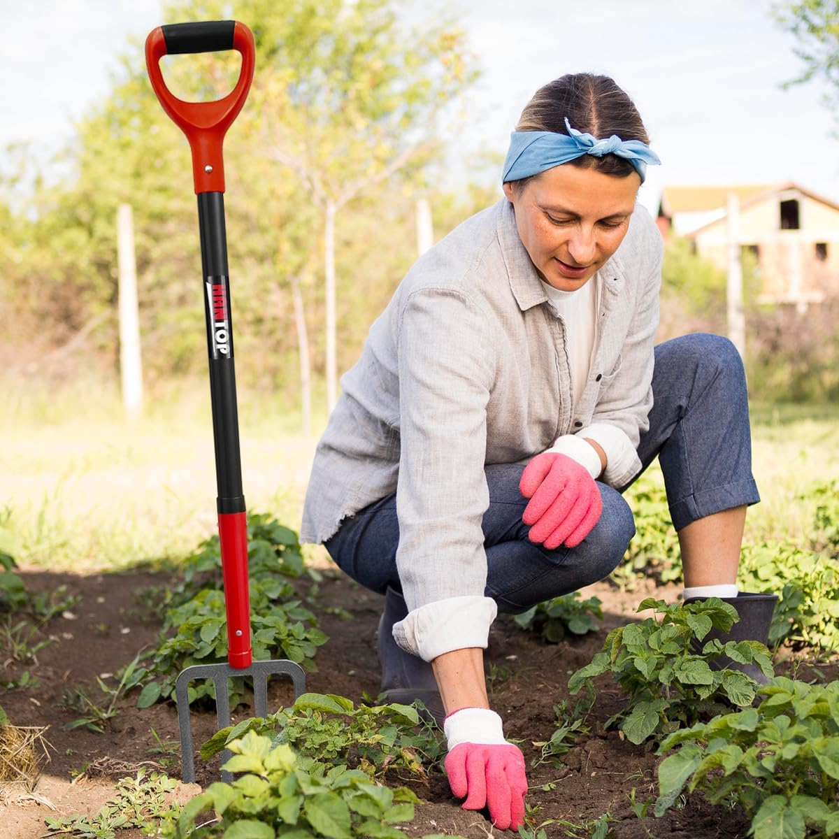 4-Tine Pitch Fork Garden Digging Fork Spading Fork Heavy Duty Pitchfork for Gardening Potato Fork, 43 inches