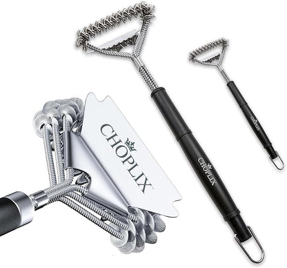 GlistenPro Bristle-Free BBQ Grill Brush with Scraper – Durable Stainless Steel Cleaning Tool for Gas & Smoker Grills – 18" Ergonomic Handle for Easy Grill - Ideal for Outdoor, Camping & BBQ Cleaning