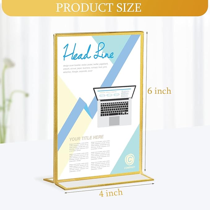 Hoteam 18 Pack Acrylic Sign Holder 4 x 6 Inch Gold Frames Wedding Table Number Holders, Double Sided Picture Frame Clear Display Menu Stand for Home Photo Flyers Wedding Party (Vertical)