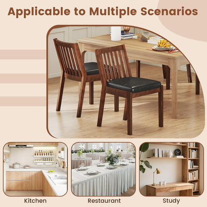 Giantex Wooden Dining Chairs Set of 2, PU Leather Upholstered Kitchen Chairs w/Rubber Wood Frame, Padded Seat, Slatted Backrest, Farmhouse Dining Side Chairs for Dining Room, Living Room