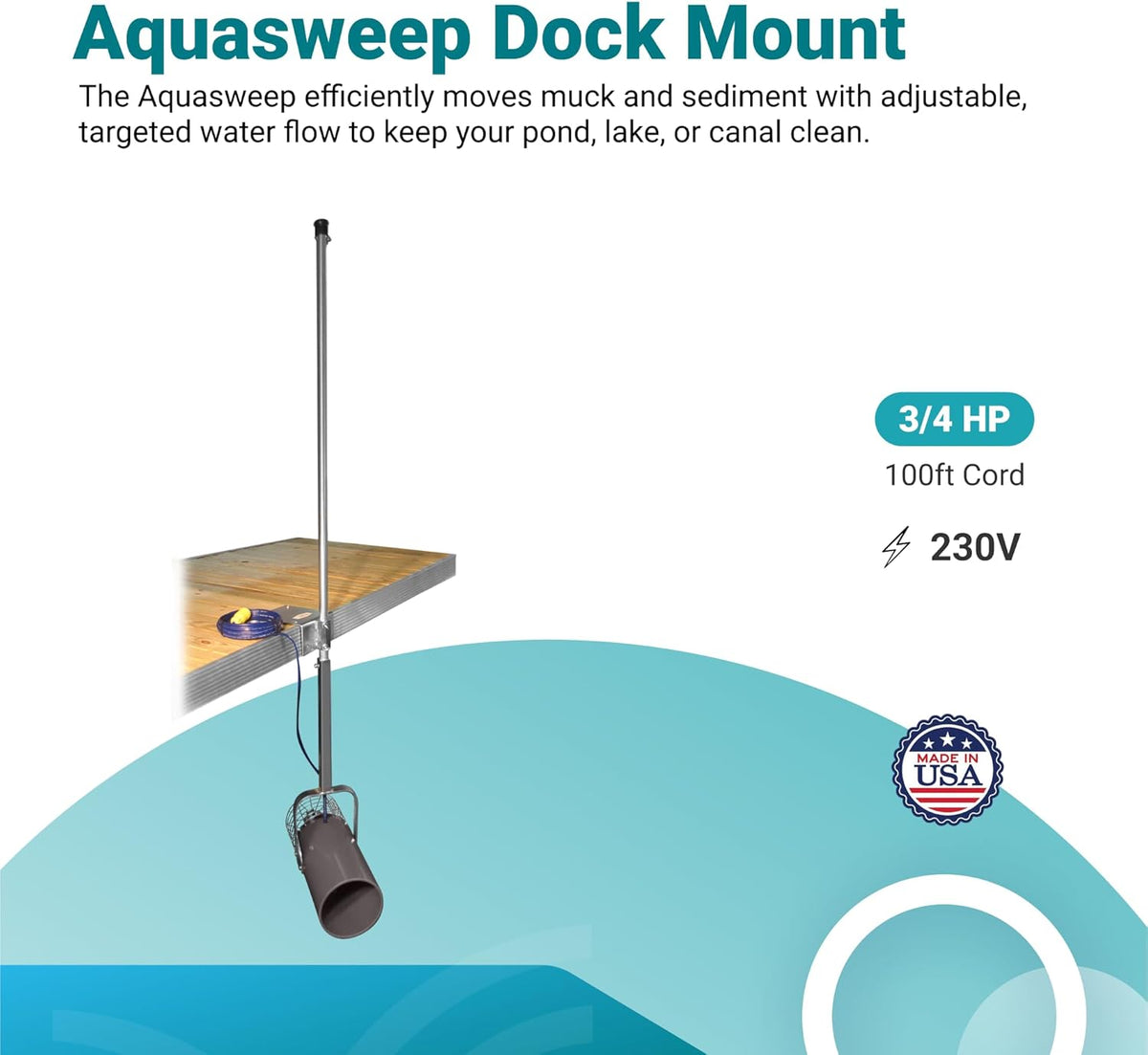 Scott Aerator 3/4 Horse Power 230V Muck Blaster - 100ft Cord | 3/4 Horse Power Aquasweep w/Dock Mount | Water Circulator | Water Agitator | Water Mover | Muck Blower