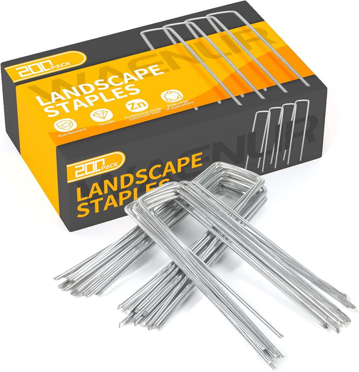 WAENLIR 6 inch 200 Pack Garden Staples Galvanized Landscape Stakes, Heavy Duty Fence Stakes Sod Pins for Securing Weed Fabric Barrier,Ground Cover, Artificial Turf,Dog Fence