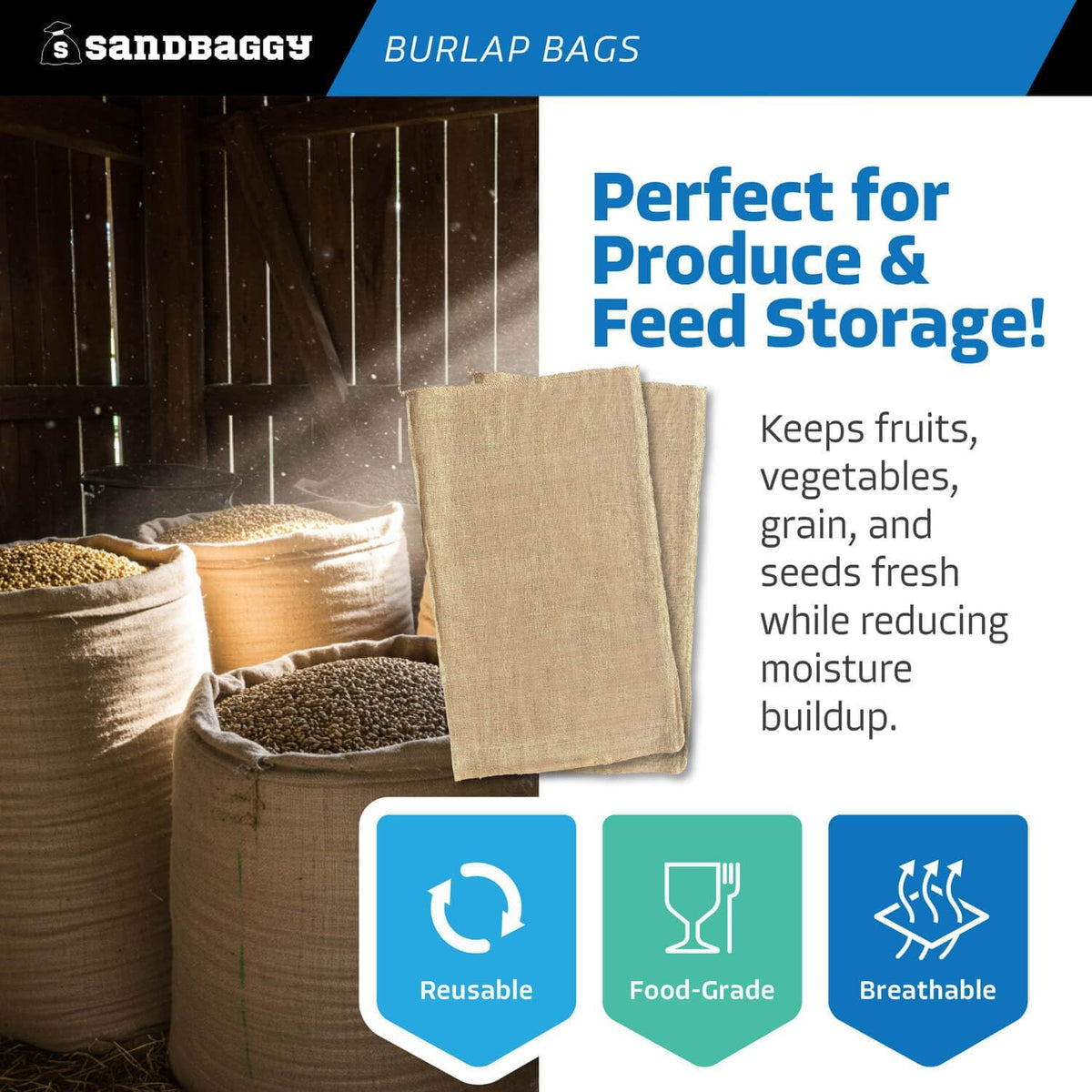 Sandbaggy - Large Burlap Bags 24" x 40" - Burlap Sack Race Bags for Kids & Adults - Premium Quality Burlap for Vegetables- Bad Weather/Frost Protection - Pack of 4 - Great as Potato Sacks