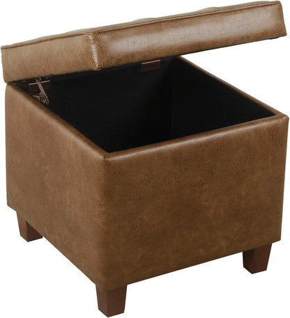 HomePop Square Tufted Storage Ottoman - Distressed Brown Faux Leather Small