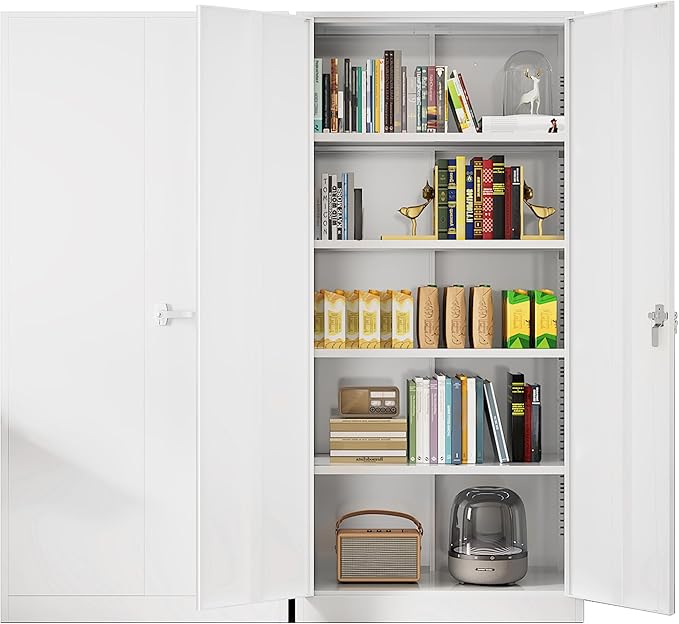 Greenvelly Metal Garage Storage Cabinet with Doors and Adjustable Shelves,72" Steel Lockable File Cabinet for Home Office,Garage,School(White,32" W x 16" D)