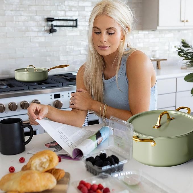 VONIKI Ceramic Cookware Set - Nonstick Pots and Pans With Kitchen Utensils, Non-Toxic, Induction Compatible, Dishwasher and Oven Safe