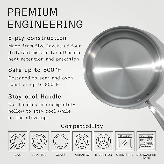 Made In Cookware - 12-Inch Stainless Steel Frying Pan - 5 Ply Stainless Clad - Professional Cookware - Crafted in Italy - Induction Compatible