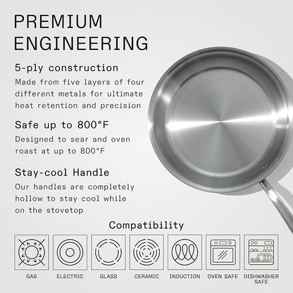 Made In Cookware - 12-Inch Stainless Steel Frying Pan - 5 Ply Stainless Clad - Professional Cookware - Crafted in Italy - Induction Compatible