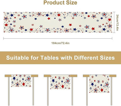 4th of July Table Runner, American Stars Patriotic Independence Day Table Runner for Indoor Outdoor Party Home Kitchen Dining Table Decor, Blue Red, 13x108inch