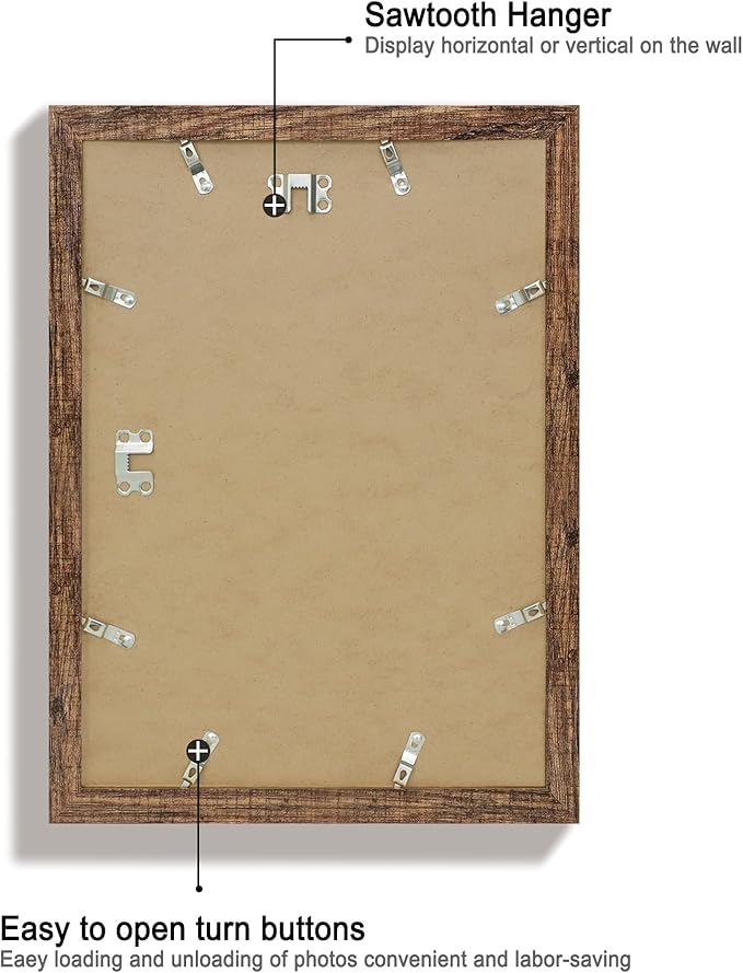 10x14 Picture Frame Set of 4 with Tempered Glass, Rustic Frame Display 8x12 Pictures with Mat or 10 x 14 Without Mat, Wooden Photo Frames for Wall Mounting