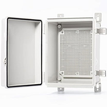 QILIPSU Waterproof Junction Box IP67 Outdoor Plastic Electrical Project Enclosure Weatherproof with Mounting Plate, Wall Brackets, Hinged Grey Cover 8.6"x6.7"x4.3"