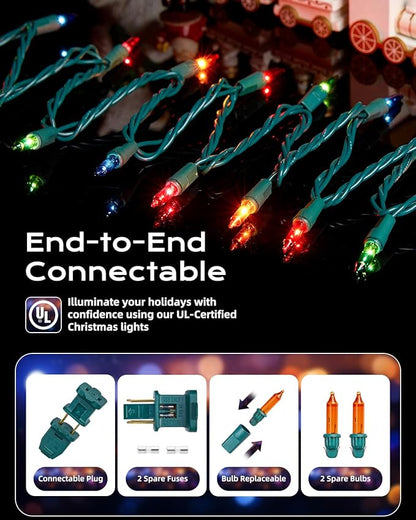 Brightown Multicolor Christmas String Lights, 100-Count 25ft Incandescent Bulb Mini Lights for Indoor Holiday Decor, Christmas Tree Garland Wedding Party Multi-Use Festival Decoration, Green Wire