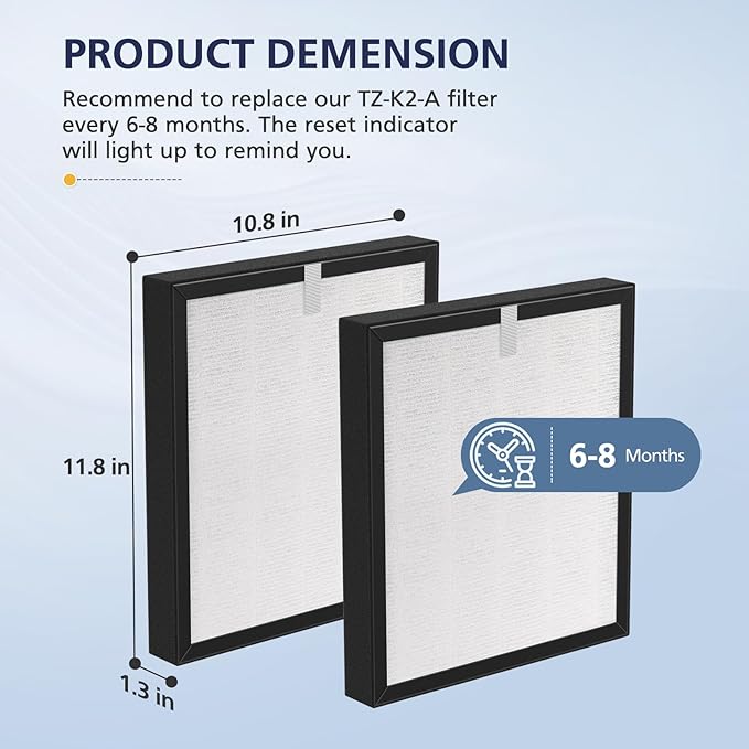 TZ-K2 Replacement Fil-ter Compatible with ToLife TZ-K2 Air Puri-fier for Home Large Room, 3-in-1 HEPA High-Efficiency Activated Carbon TZ-K2-A Fil-ter, 3 Pack