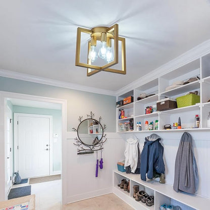 ZGLAOJT 3-Lights Ceiling Light Fixture,Modern Gold Semi Flush Mount Chandelier,Matte Ceiling Lighting for Kitchen Living Room Bedroom Farmhouse Hallway Foyer.