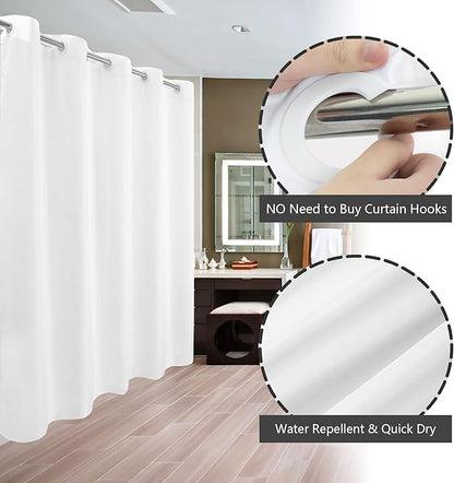 Extra Long No Hook Shower Curtain or Liner Soft Microfiber - 96" Length Fabric Shower Curtain Liner Set, Machine Washable & Water Repellent, White, 71x98