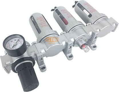 3/8" NPT MID FLOW 4 Stages Filter Coalescing Desiccant Dryer Regulator System For Compressed Air Lines, Poly Bowls, Great For Paint Spray And Plasma Cutter (MANUAL DRAIN)