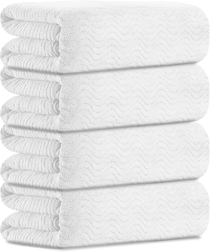 White Bathroom Towels Set of 4, 35x70 Inches Oversized Bath Towels Extra Large Microfiber Shower Towels Textured Ultra Soft Absorbent Quick Dry Towel Bath Sheets for Adults Bathroom Hotel Spa