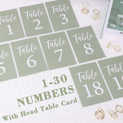 Table Numbers Cards 1-30 Wedding Table Numbers with Holder Table Number Stands Bulk Wedding Table Signs Sage Green with Head Table Card for Bridal Shower Wedding Anniversary Birthday (Sage Green)