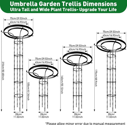 6.89FT Mushroom Top Obelisk Trellis for Outdoor Climbing Plants, Rustproof PE-Coated Metal Poles Support, Decorative Garden Trellis for Climbing Rose, Wisteria, Black