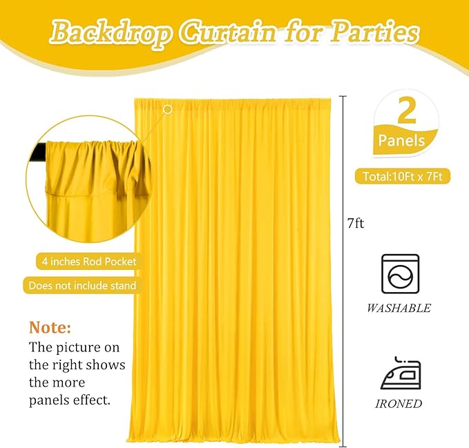 10 x 7 Feet Yellow Backdrop Curtain for Partie, Background Curtains for Photoshoot, Birthday, Wedding, Halloween, Thanksgiving, Christmas Day, New Year Party Decorations 5Ft x 7Ft, 2 Panels