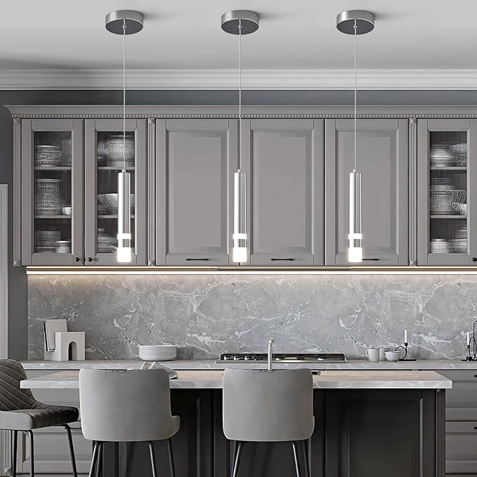 Modern Pendant Light Kitchen Fixture Dimmable LED Chrome Mini Pendant Lighting fo Kitchen Island Bedroom Bedside Table Small Pendant Lights (2-Pack)