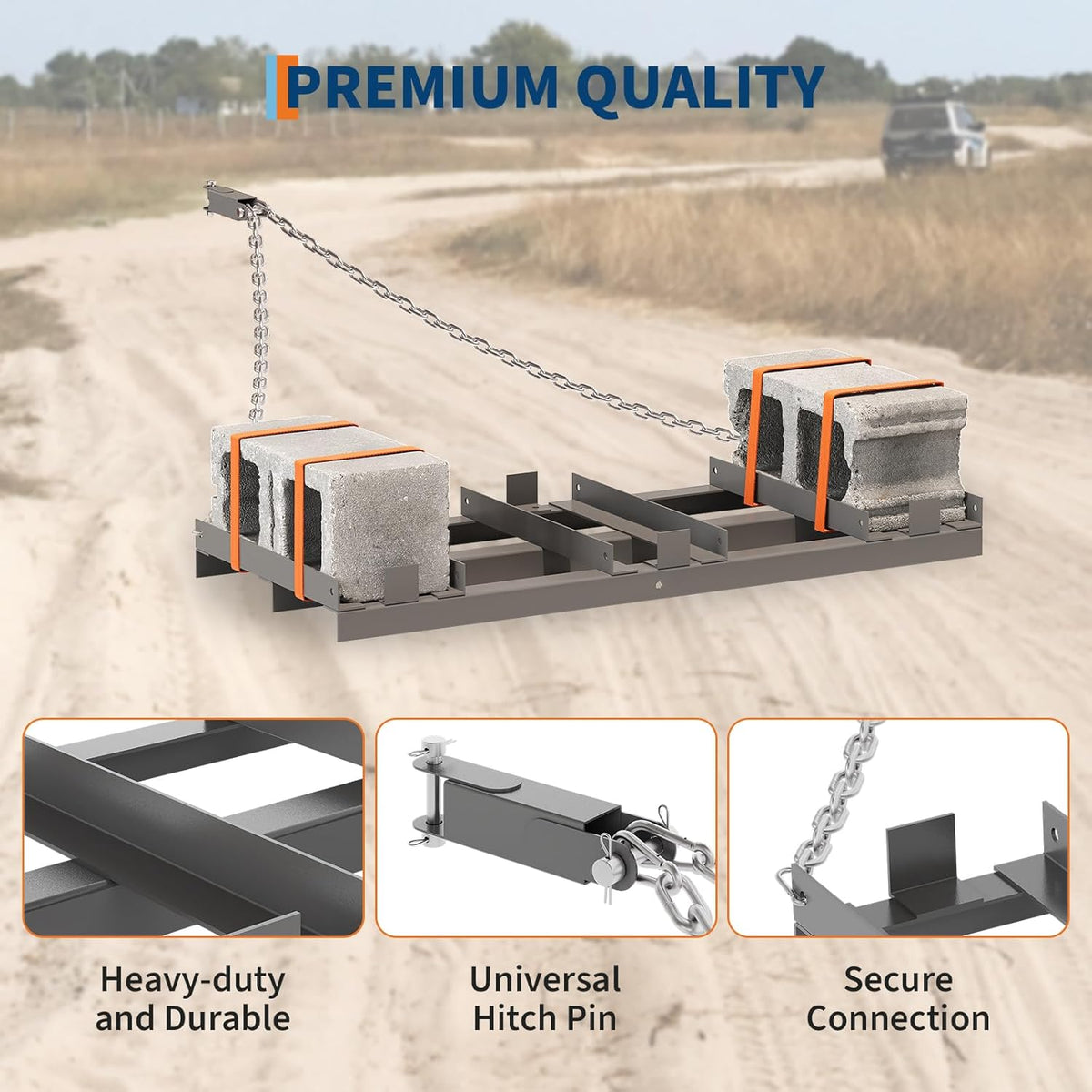 6FT Drag Harrow for ATV, Tractor & UTV, Heavy Duty Tow Behind Driveway Grader with 6FT Chain Link - Landscape Rake for Gravel, Sand, Soil & Hay - Lawn Leveling Tool for Field Yard & Pasture
