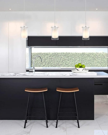 1-Light Pendant Light, Indoor Glass Hanging Light Fixture, Adjustable Height, Brushed Nickel Finish for Kitchen Dining Room, KP-506