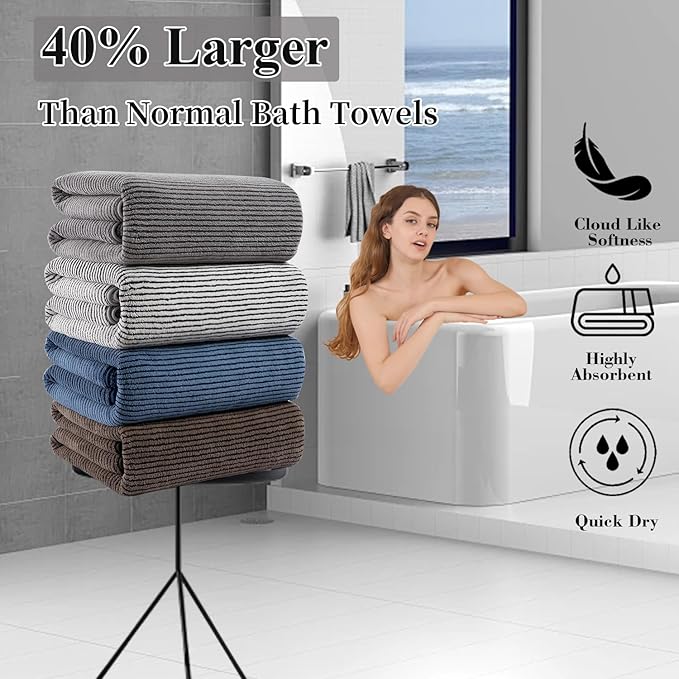 4 Piece Bath Towel Set 35"x70"Oversized Bath Towel for Bathroom Ultra Soft Fluffy Extra Large Bath Sheet Luxury Premium Bathroom Towel Highly Absorbent Quick Dry Shower Towel for Hotel Spa,Brown