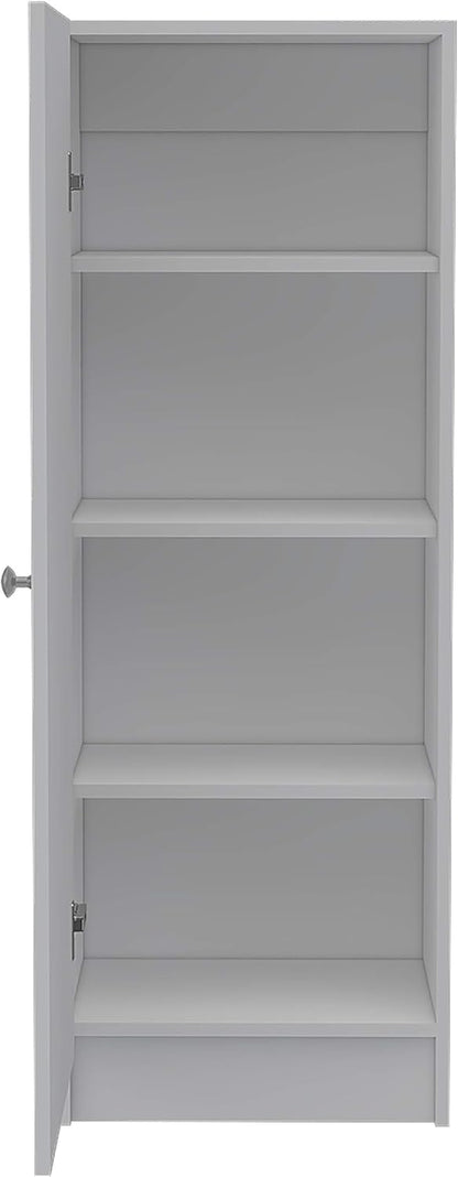 Kitchen Pantry 47" H, 1 Door Cabinet, 4 Interior Shelves, White