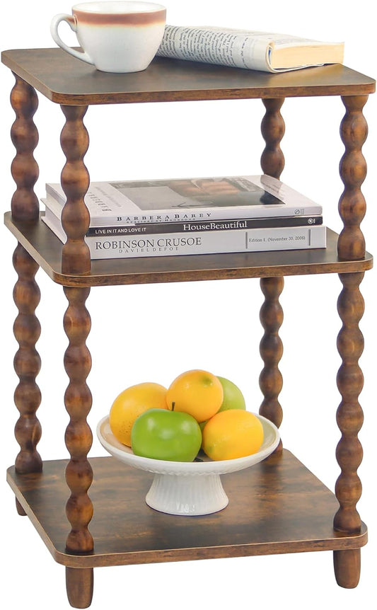 Fultyle Small Side Table, 3-Tier End Table with Shelf, Vintage Nightstand