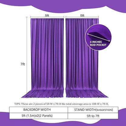 2 Panels Purple Backdrop Curtain, 10 x 7 Feet Background Curtains for Parties, Weddings, Baby Showers, Bachelorette Halloween, Christmas Birthday Party Photoshoot Backdrop Curtains Decorations