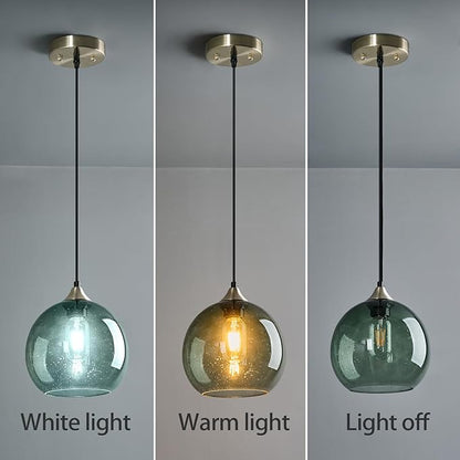 Gray Green Glass Pendant Lights Kitchen Island Lighting Globe Pendant Light Fixtures Modern Pendant Lighting for Kitchen Island Bedroom Living Dining Room Light Fixture(7.87in, 3-Pack)
