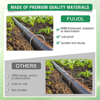 8 Gauge Landscape Staples, FUIJOL 8 Inch Heavy Duty U-Shaped Landscape Stakes, 25 Pack Galvanized Garden Staples for Weed Barrier Stakes, Ground Cover, Irrigation Tubing, Fence (25)