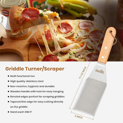 Stanbroil Metal Spatula and Bench Scraper Set for Griddle, Commercial Grade Stainless Steel Flat Top Grill Utensils, Set of 4