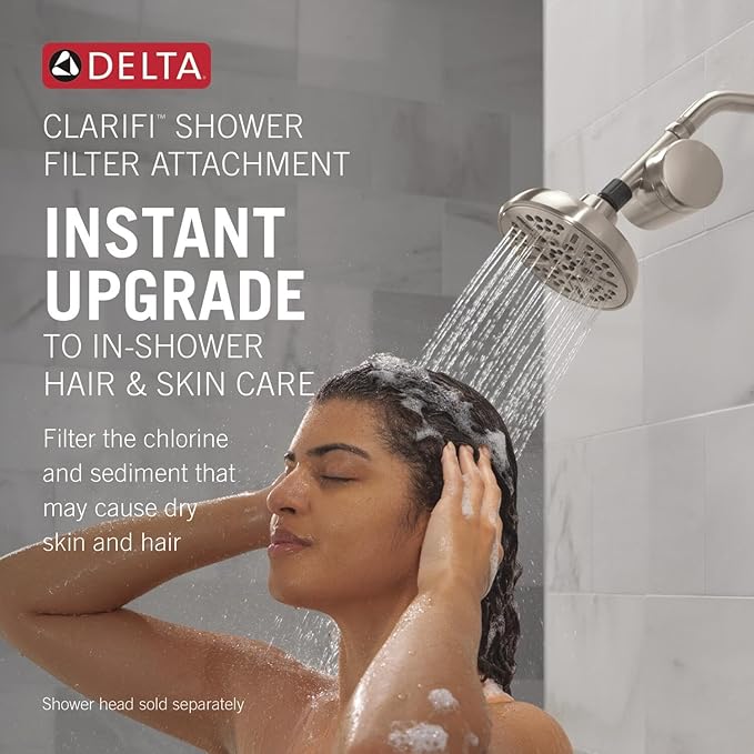 Delta Faucet Clarifi Standard Shower Filter Attachment with Filter, Shower Water Filter, Shower Head Filter, Spotshield Nickel 7SF100-SN