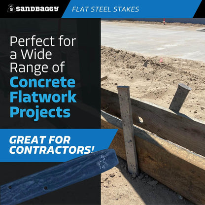Sandbaggy Flat Steel Stakes for Concrete Forms with Nail Holes - 1.5" Wide - Painted - Removable, Reusable, V Point End - Construction Grade Stakes (20, 18 inch)