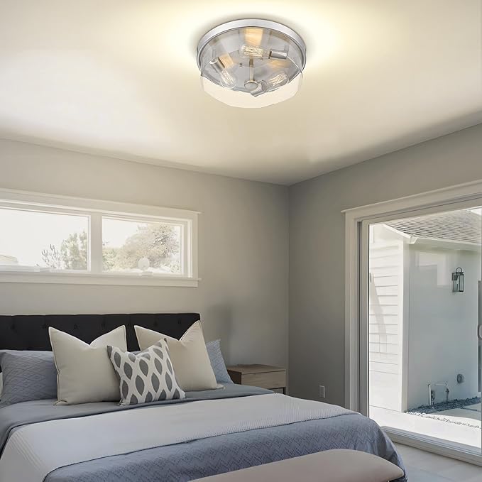 Brushed Nickel Flush Mount Ceiling Light, 3-Light Hallway Light Fixtures, Modern Farmhouse Farmhouse Ceiling Light Clear Glass for Kitchen Porch Entryway Indoor Outdoor