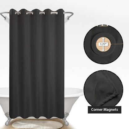 Extra Long No Hook Black Shower Curtain or Liner Soft Microfiber - 84" Length Fabric Shower Curtain Liner Set, Machine Washable & Water Repellent, Black, 71x86