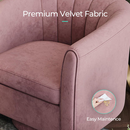 LINSY Large Swivel Accent Chair with Ottoman, Velvet Barrel Chair with Footrest, Modern Upholstered Comfy Reading Chair Armchair for Living Room, Bedroom, Study Room, Office, Pink