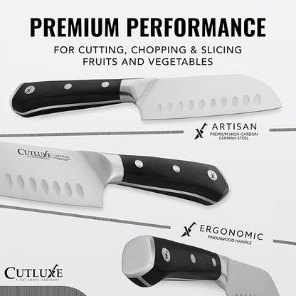 Cutluxe Santoku Knife – 5" Chopping Knife, Vegetable Knife – Forged High Carbon German Steel – Full Tang & Razor Sharp – Ergonomic Handle Design – Artisan Series